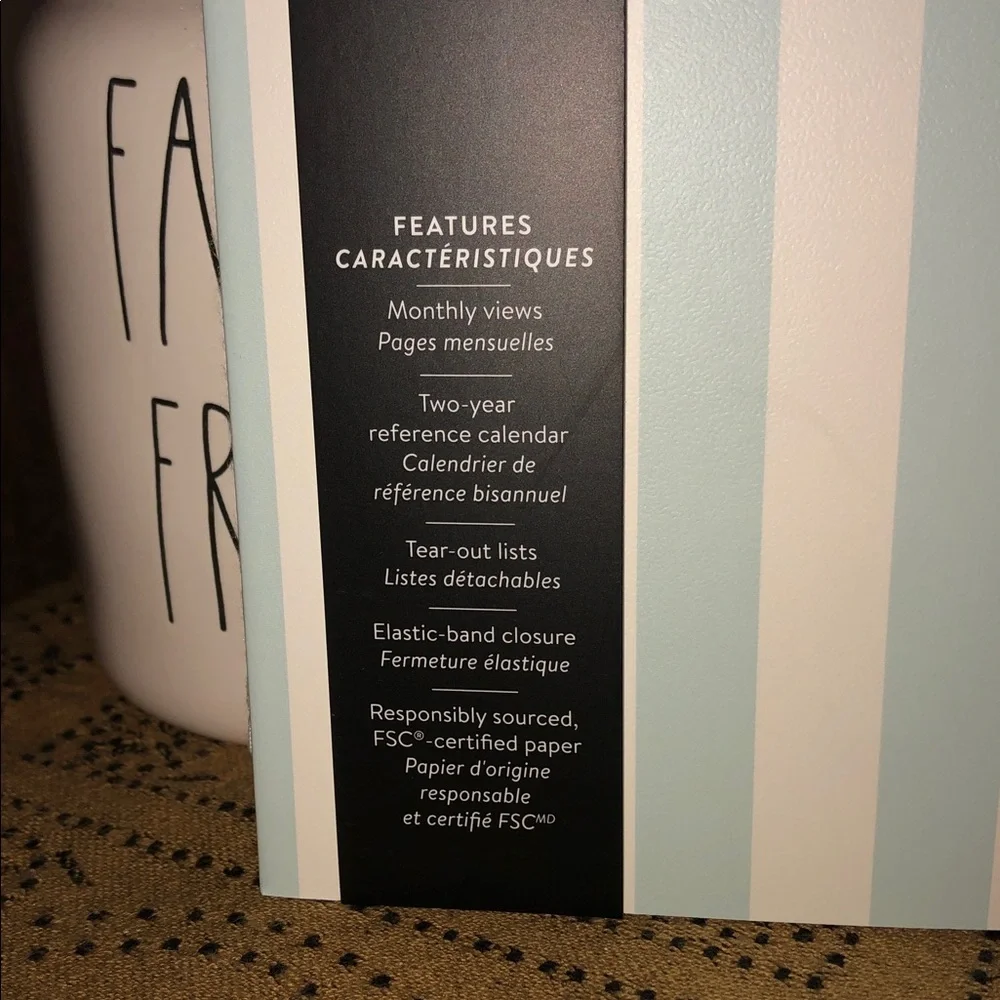 Rae Dunn 2027. 17 Month Planner with Blue/Green Stripes Design